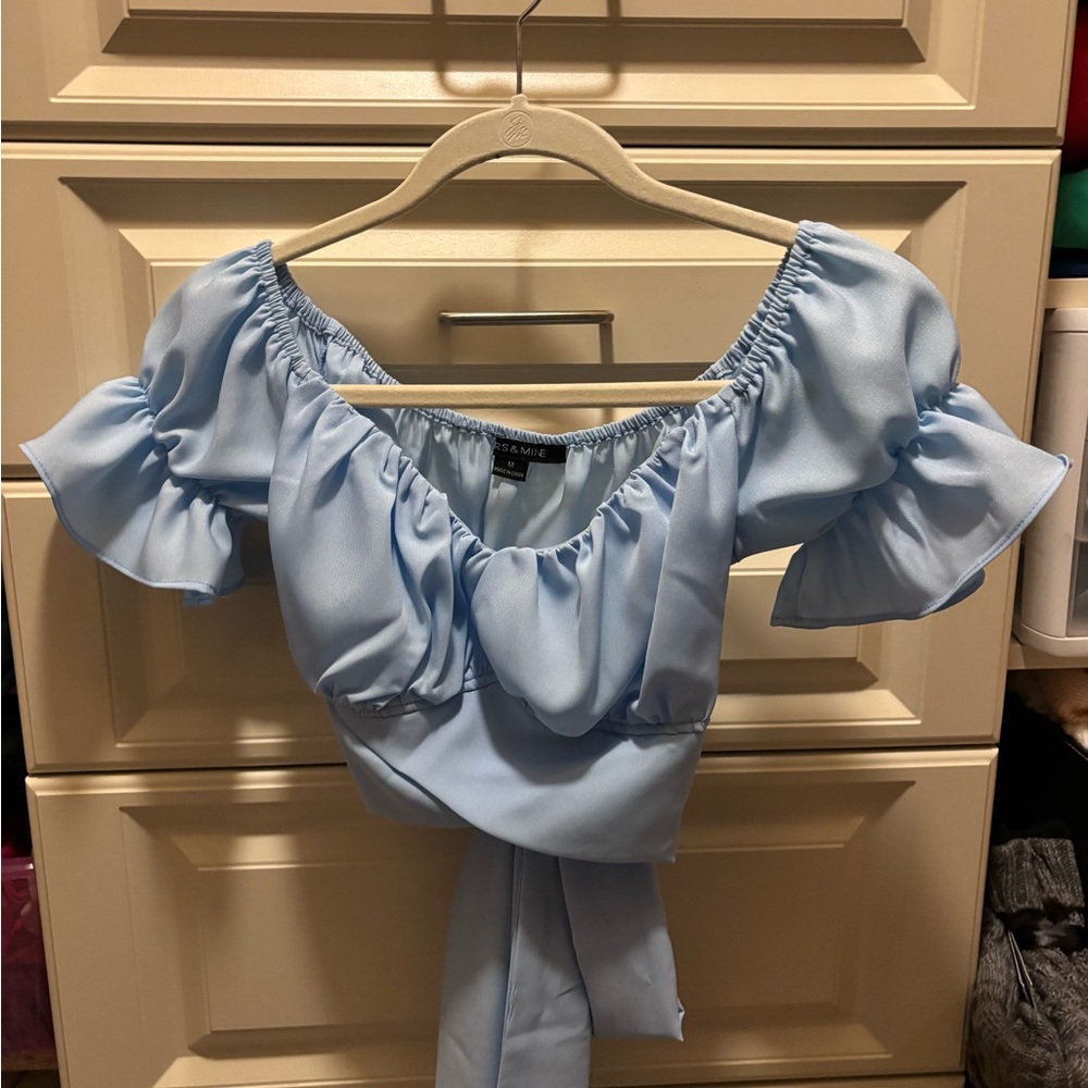Light Blue Off-Shoulder Ruffle Top